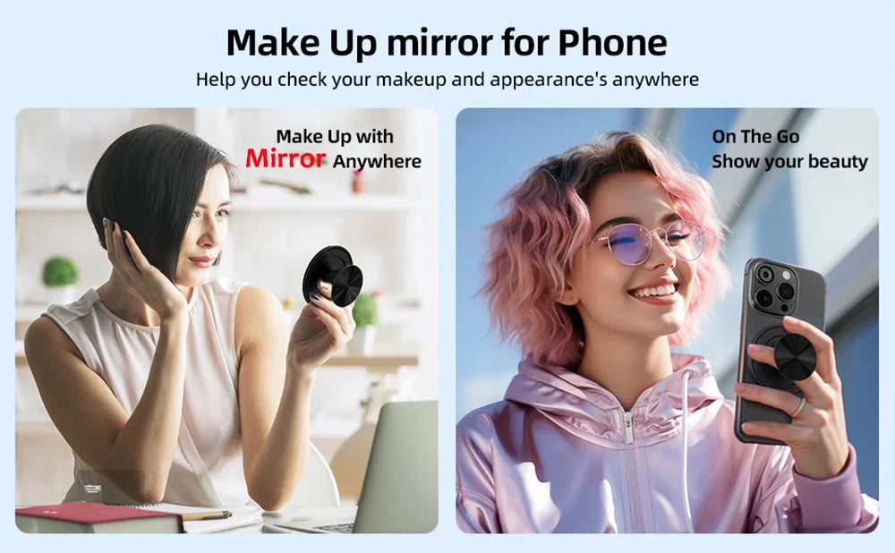 Grippopso Magnetic Suction Phone Mount Built-in Mirror Socket for MagSafe Grip Holder, Adjustable Cell Phone Stand for Desk