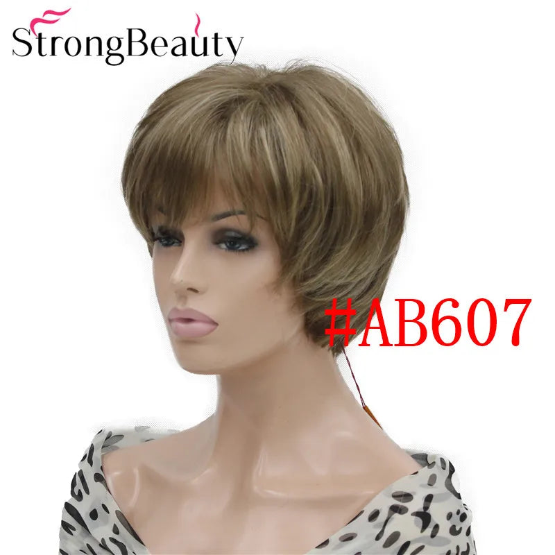 شعر مستعار StrongBeauty قصير ومستقيم من الألياف الصناعية الناعمة للسيدات متوفر بألوان عديدة