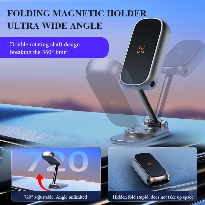 Magnetic Car Mount All-Metal Strongest Magnet Foldable Phone Holder for Car Dashboard Tesla Phone Mount For iPhone