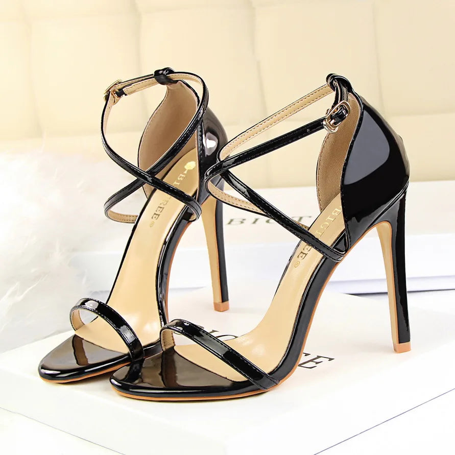 Women Fetish 8cm 11cm High Heels Summer Mid Low Heels Champagne Gold Sandals Roman Pumps Lady Gladiators Stiletto Stripper Shoes
