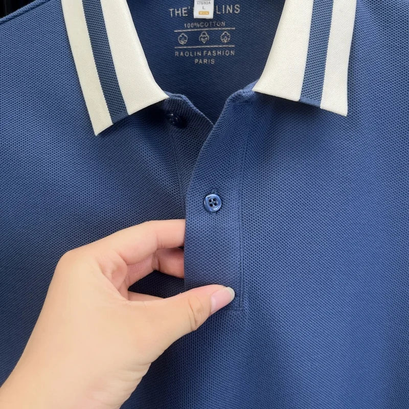 Luxury Brand Men's 100% Cotton Print Long Sleeve Polo Shirt Original Autumn Design Simple Trendy Business Lapel T-shirt Menswear