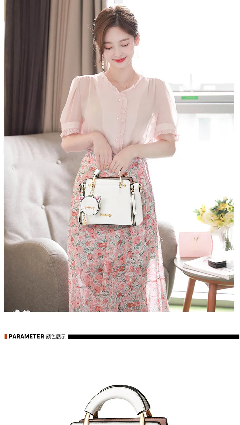 Vento Marea Summer Women Bag Side 2023 New Pu Leather Cute Cat Totes Design Ladies Shoulder Purse & Handbag Sweet White Shoulder