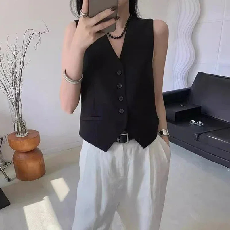 Simple Vests Women Summer Sleeveless Suit Coats Temper Outwear Design Hot Sale 2024 Tender Breathable Korean Style Streetwear