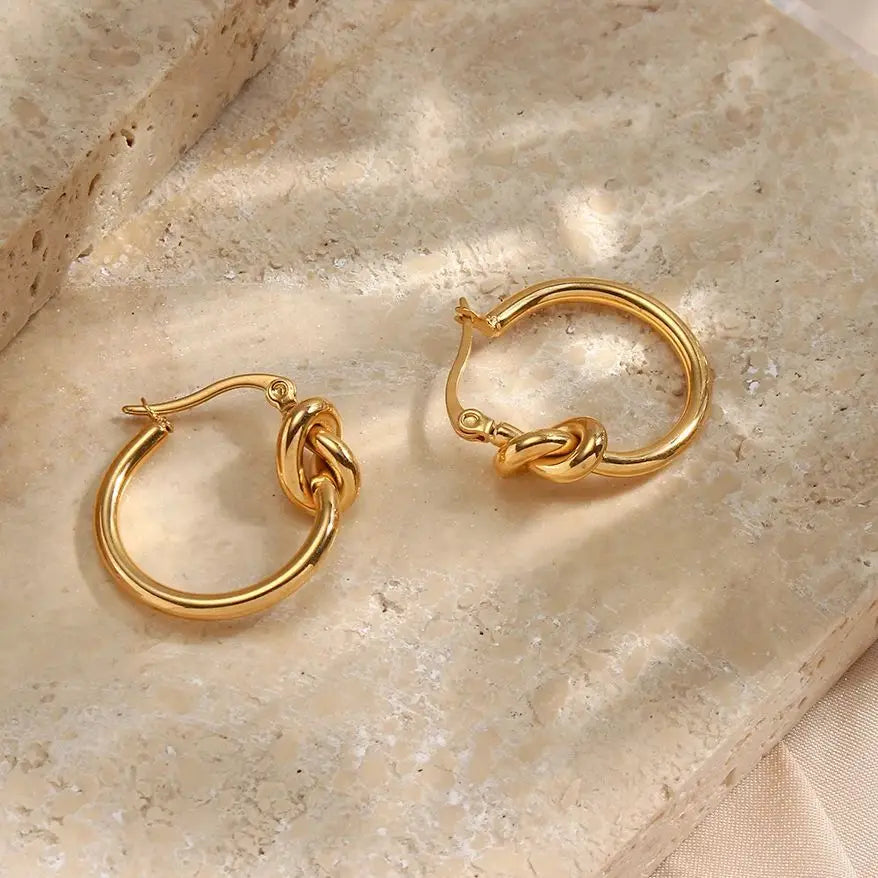 E.B.belle Knot Design Stainless Steel Hoop Earrings For Women Minimalist 18K Gold Plated Round Loop Hoop Earring Jewery For Lady