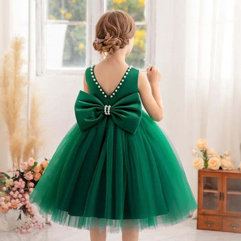 New Girls Princess Dress Summer Tulle Big Bow Girls Wedding Dress Piano Performance Costume Host Costume 2-10 Years Kids Clothes