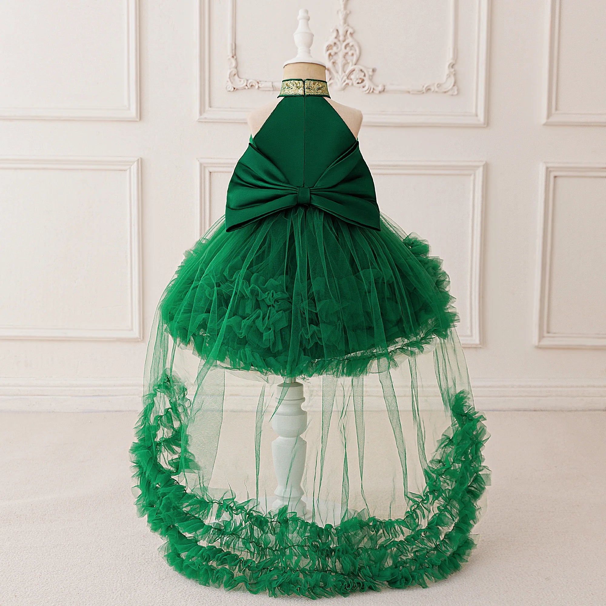 Trailing Big Bow Party Baby Girls Dresses Sequin Baptism Bridesmaid Costume Toddler Birthday Princess Dress Wedding Evening Gown