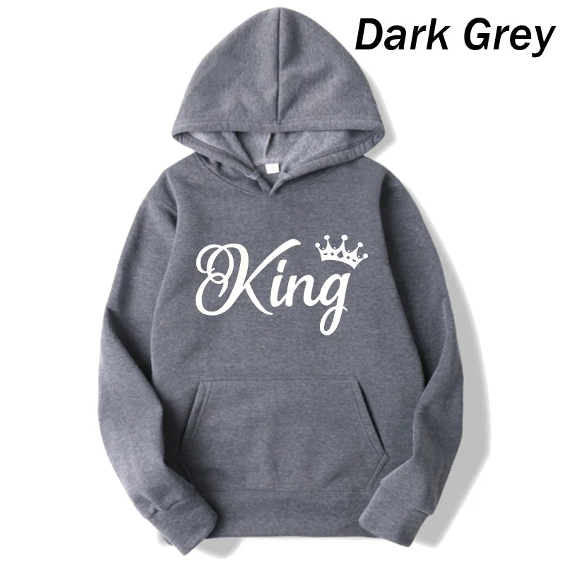 Women And Men Couple Hoodies Long Sleeved Hoodies King And Queen Printed Lover Hooded Sweatershirt Couple Hoodies