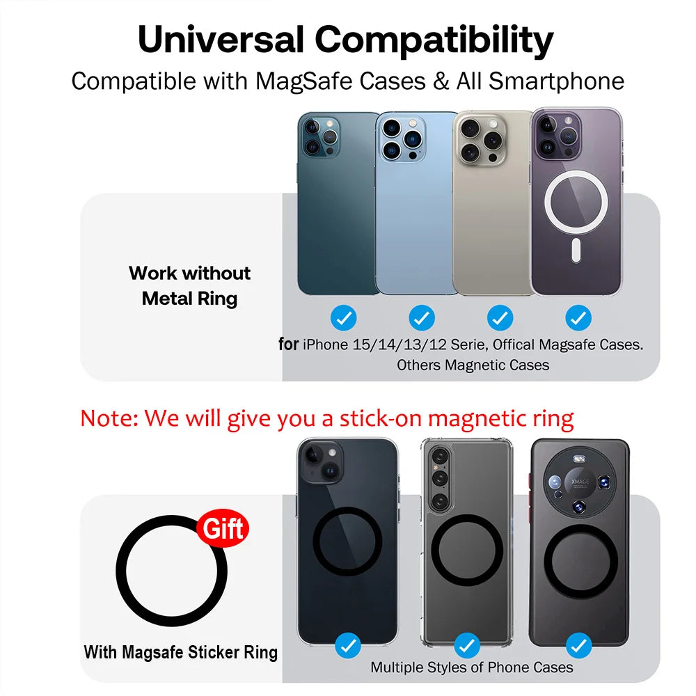 Grippopso Magnetic Suction Phone Mount Built-in Mirror Socket for MagSafe Grip Holder, Adjustable Cell Phone Stand for Desk