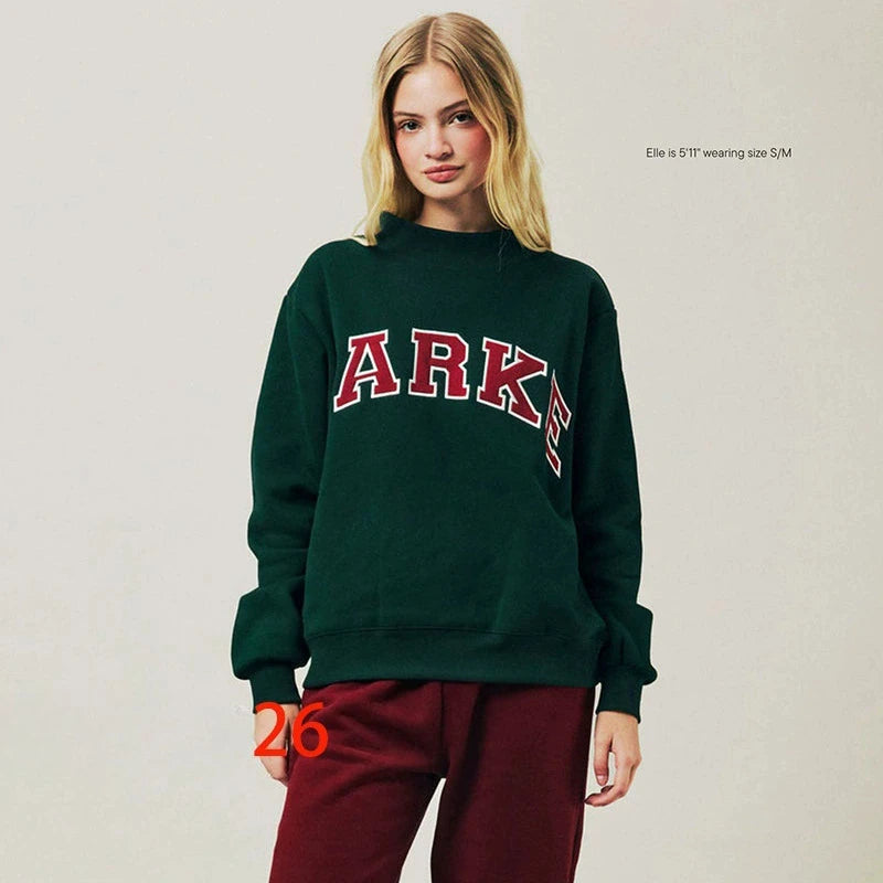 autumn winter Women's Pullover Hooded Sweatshirt with Letter Print and Zipper Closure