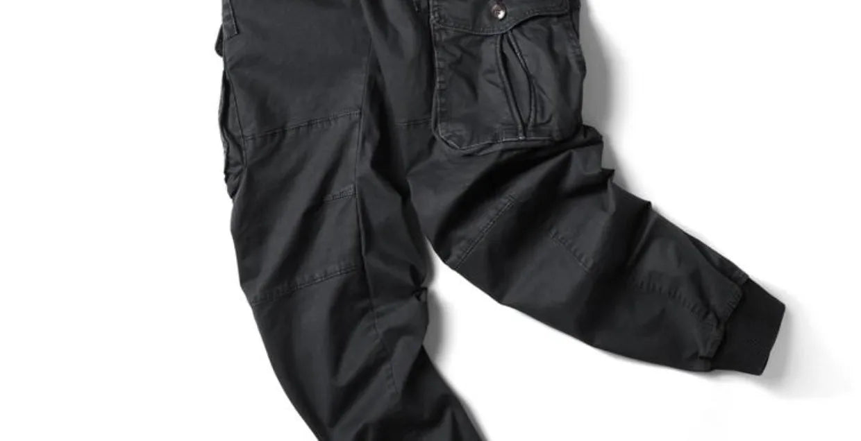 Spring Summer Men's Casual Fashion Work Pants Cuffed Multiple Pockets Slim Fit Youth Leisure Trousers Trendy Brand