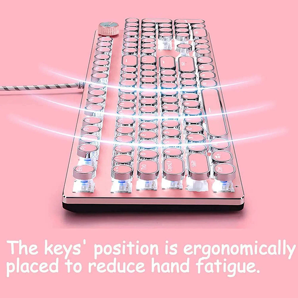Girl Pink Real Mechanical Keyboard Green Axis Punk Retro Round Key Chocolate Lipstick Office Typing Game Keyboard