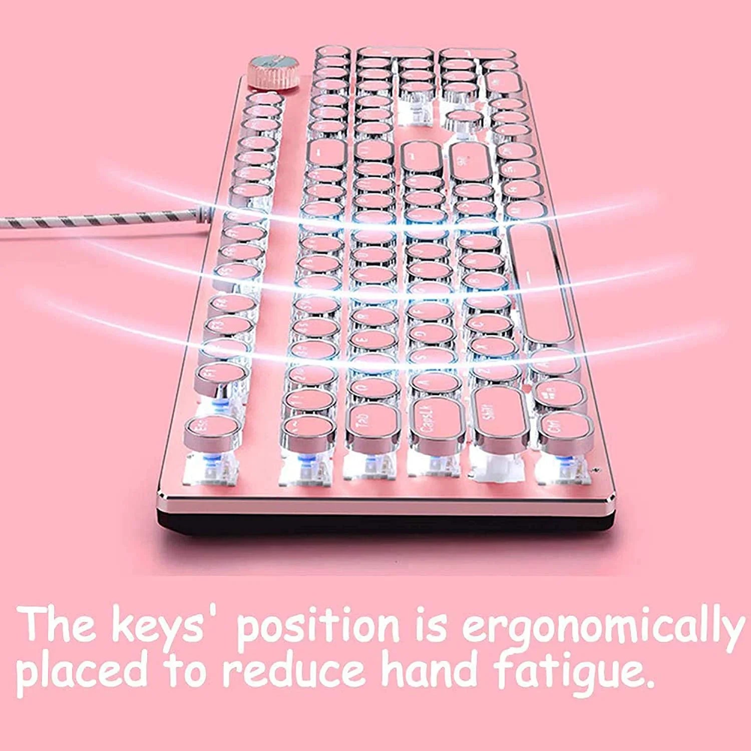 Girl Pink Real Mechanical Keyboard Green Axis Punk Retro Round Key Chocolate Lipstick Office Typing Game Keyboard