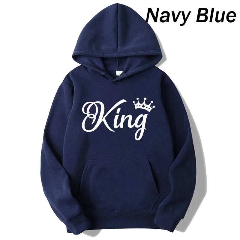 Women And Men Couple Hoodies Long Sleeved Hoodies King And Queen Printed Lover Hooded Sweatershirt Couple Hoodies