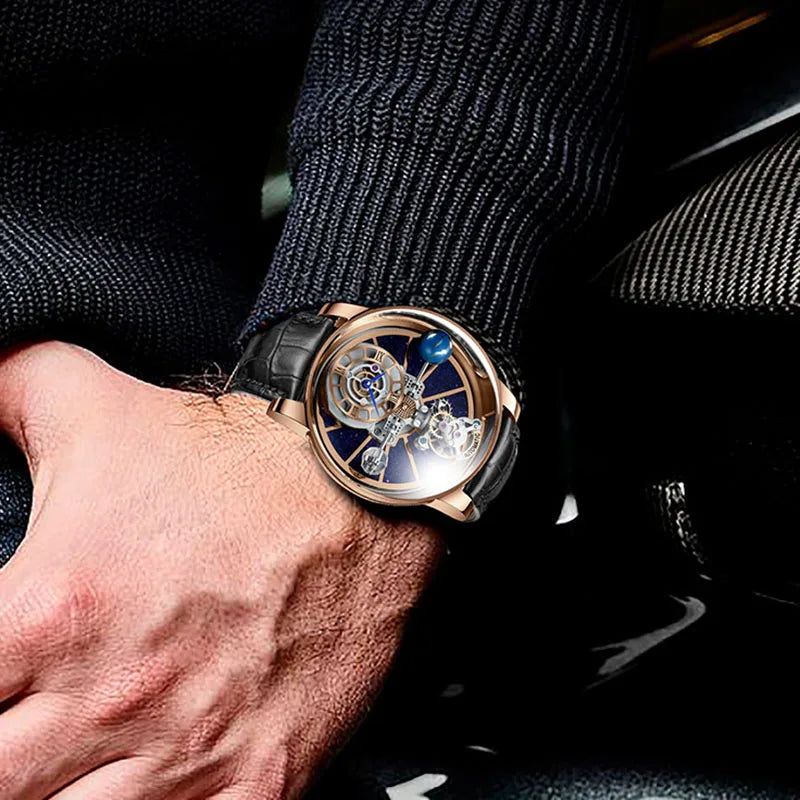 PINDU Design Watches Man Starry Sky Watch For Men Quartz Wristwatches Clock Earth Theme Design Man Watch Celestial Body Series