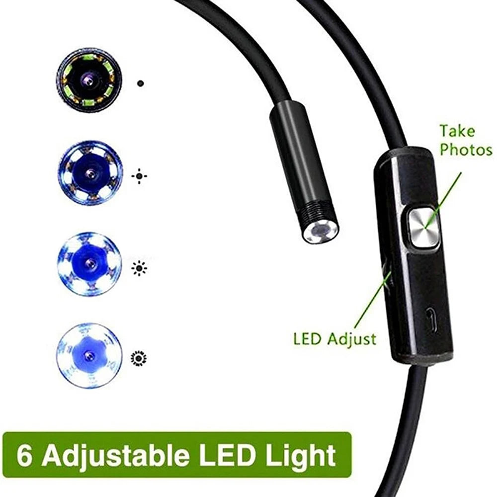 6 LED Light 7mm 1M  Endoscope Camera HD USB Type-C  3In1 Flexible Snake Soft Wire Cable Pipe Inspection Camera Borescope