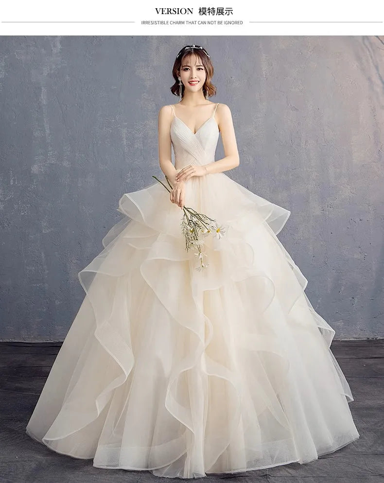 MDYS- A58#Strap 2025 New Summer Bride Ball Gown Floor-Length Champagne Wedding Dress Long Cheap Wholesale From Factory Outlet