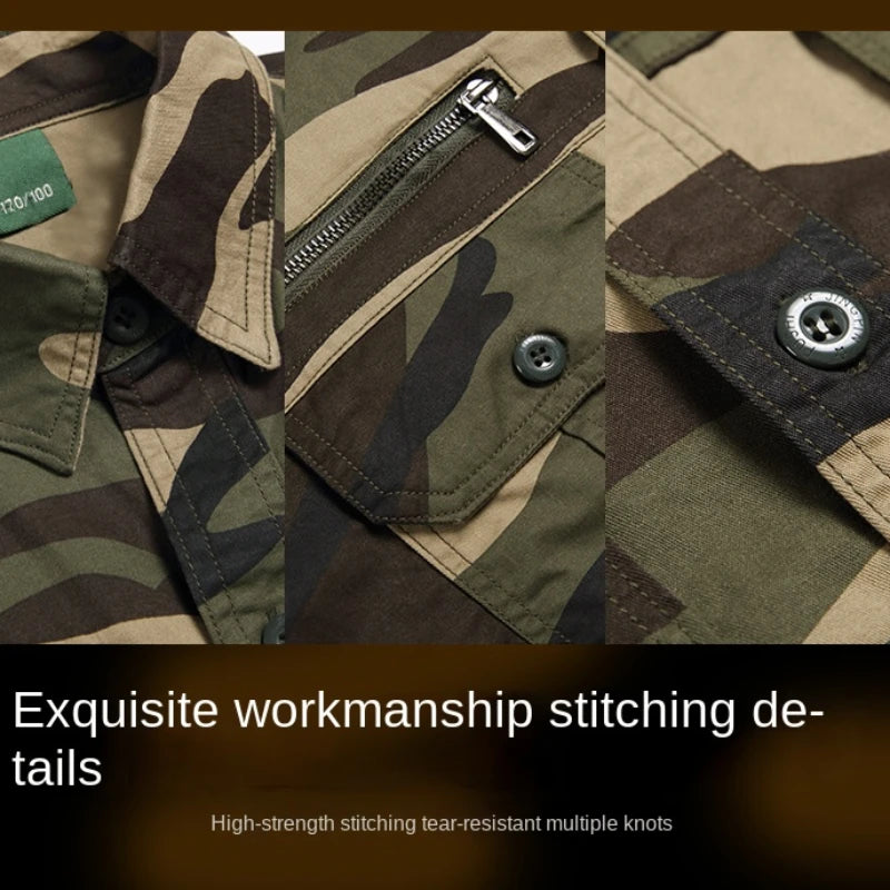 Summer Tactical Set Men Cotton Wear-resistant Camouflage Outdoor Workwear Suit Breathable Multiple Pockets Training Uniform Thin