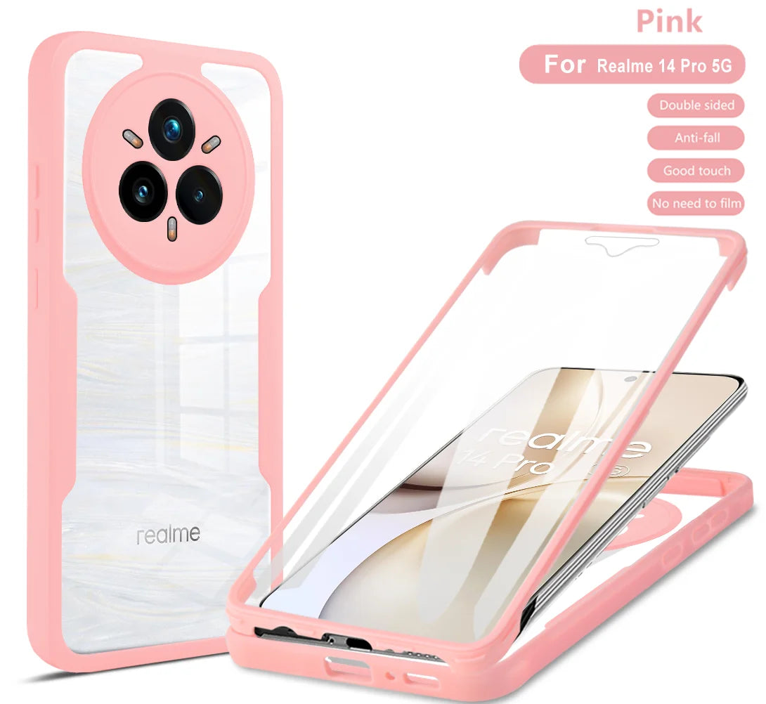 360 Double Sided Full Protection Phone Case For Realme 14 Pro Plus 14 Pro Slim Clear Cover with Screen Protector Phone Shell