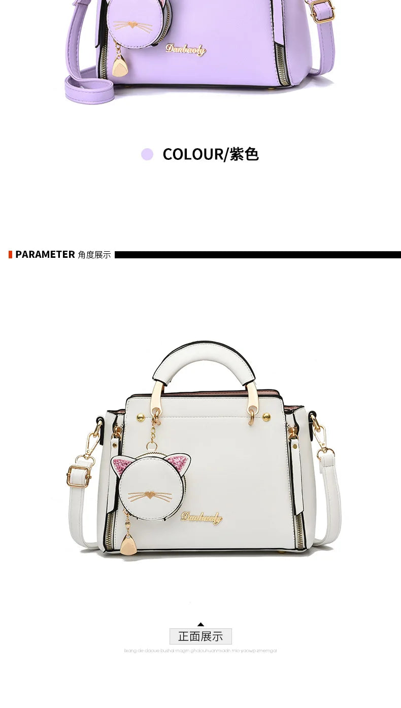 Vento Marea Summer Women Bag Side 2023 New Pu Leather Cute Cat Totes Design Ladies Shoulder Purse & Handbag Sweet White Shoulder