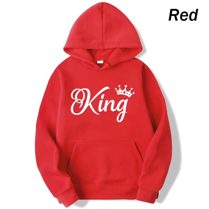 Women And Men Couple Hoodies Long Sleeved Hoodies King And Queen Printed Lover Hooded Sweatershirt Couple Hoodies
