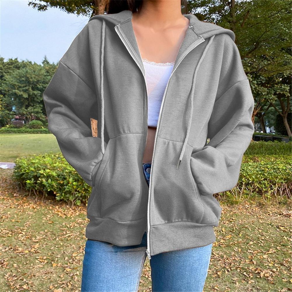 Women Sweatshirt Jacket Winter Clothes Female Zip Up Oversize Hoodies Casual Loose Black Brown Hoodie Vintage Fleece Pullover