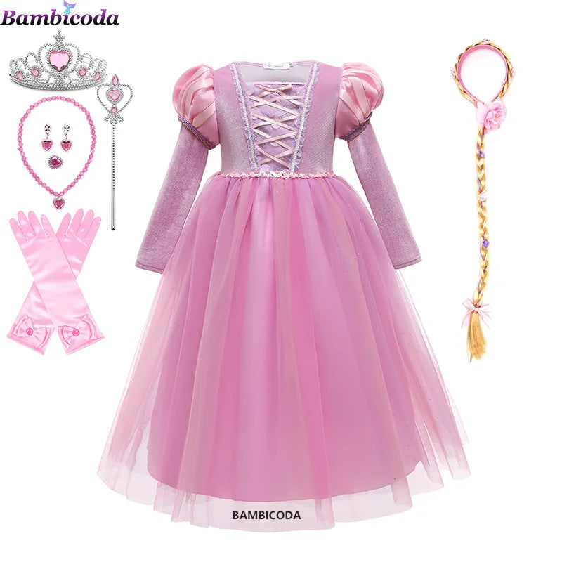 Girl Costume Rapunzel Princess Party Dresses for Girls Tangled Cosplay Vestido Dresses Ball Gowns 3-10Yrs dresses