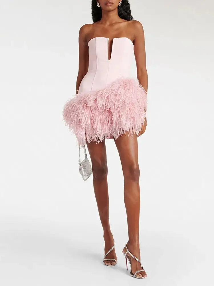 Customized Feather Dress Short Mother Dress 2024 Pink Mini Length Mother of the Bride Gown Sleeveless Wedding Party Dress Luxury