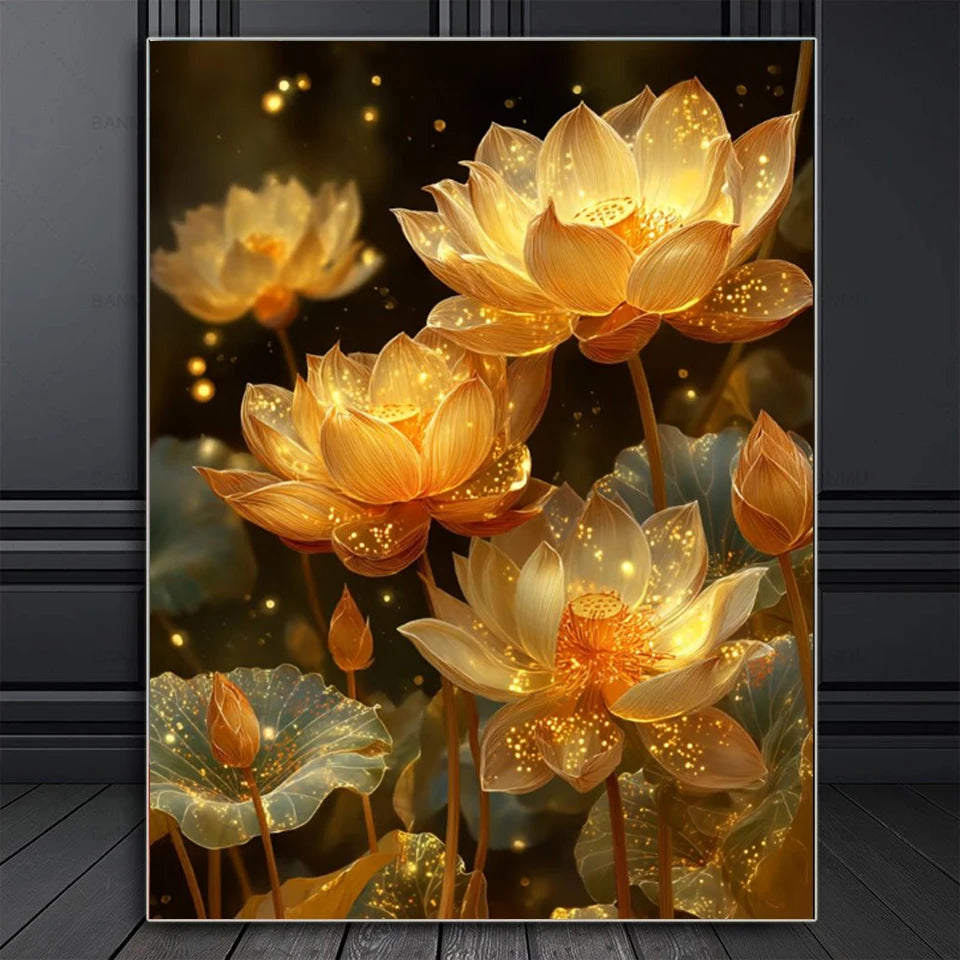 New Arrivals Diamond Painting Art Golden Lotus Full Square Round Mosaic flower 5D DIY Jewelry Cross Stitch Christmas Gifts