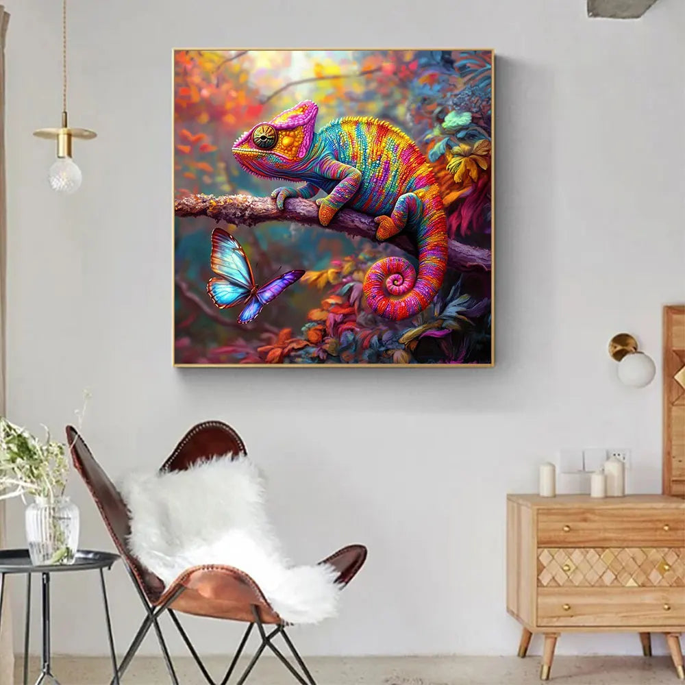 Huacan New Arrivals 2025 Diamond Painting Chameleon Butterfly Diamond Mosaic Animal Complete Kit Decorative Paintings