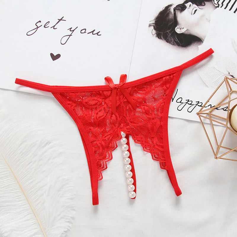 Women's panties Women's Sexy Lace Pearl G-string Panties Thongs Lingerie Open-Crotch Briefs Underwear New Arrivals Female Women'