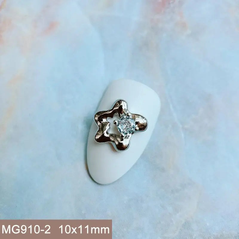 10pcs Summer Shell Starfish Cherry Zircon Crystals Metal Nails Jewelry Decorations Nail Art Accessories Charms Parts Supplies