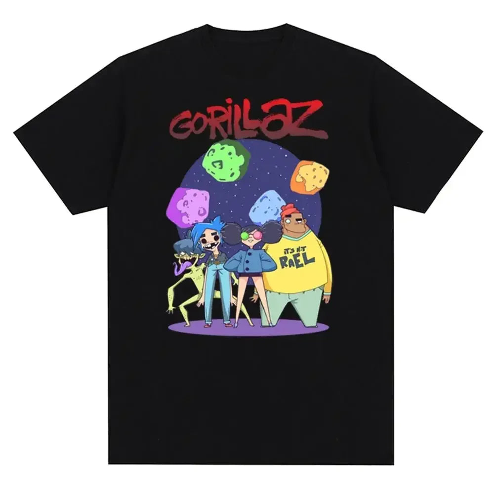 Music Band Gorillazs Punk Rock Print T Shirt 90s Casual Fashion Short Sleeve T Shirt Unisex Harajuku Kawaii T-shirt Y2K Clothing