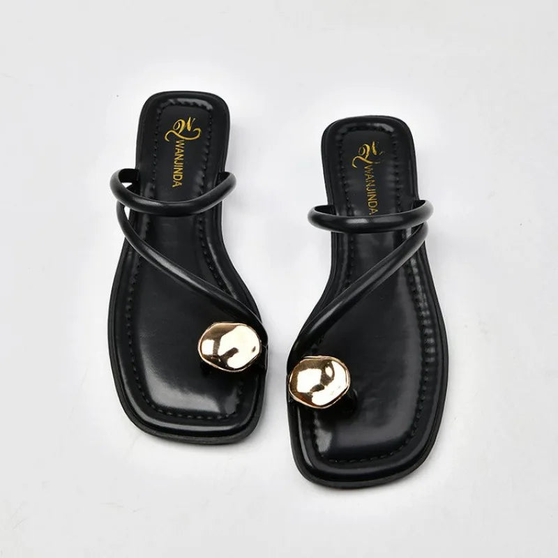 Women'S Summer 2025 New Fashionable Low-Heeled Sandals for Women with a Clip Toe Design, Perfect for Walking