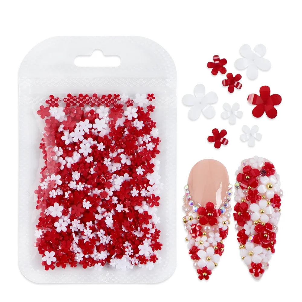 400pcs Acrylic Flower 3D Nail Art Decorations Spring Summer Resin Flower Nail Charms Design Rhinestones DIY Manicure Accessories