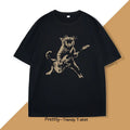 Rock Cat Playing Guitar T Shirt Funny Guitar Cat Tee Shirt Casual Round Neck Cotton Short Sleeve Tshirt Summer Street Trendy Top