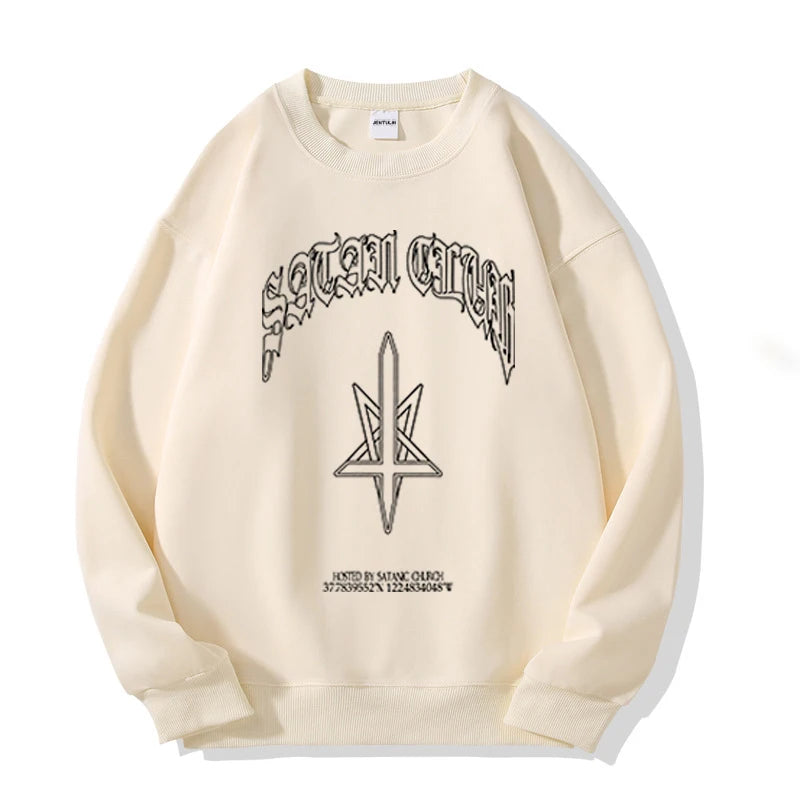 Hip Hop Streetwear Men Hoodies Satan Club Graphic Print Hooded Women Unisex Autumn Winter Punk Sweatshirts Y2K Coat Clothes Goth