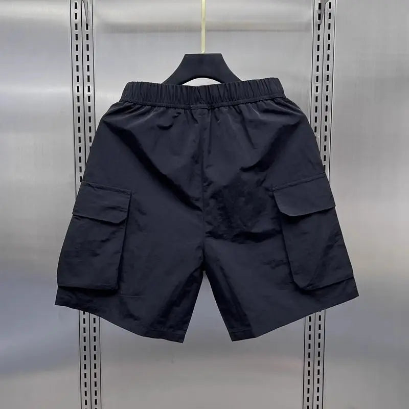 Men's Retro Multi Pocket Cargo Shorts Summer Thin Loose Straight Casual Outerwear Capris Solid Color Drawstring Short Pants