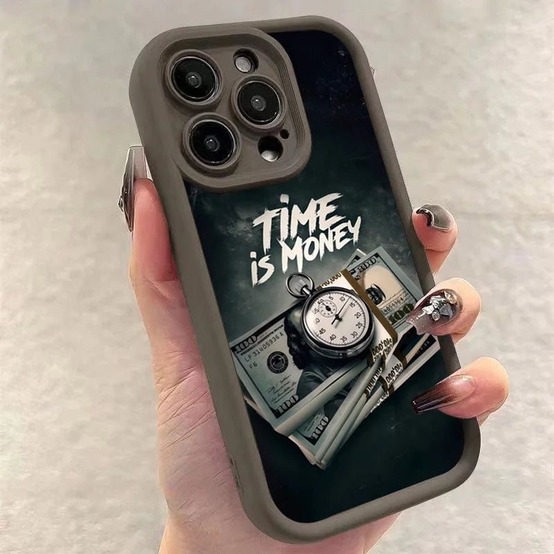 Phone Case For iPhone 17 16 15 14 12 11 13 Pro Max Time is Money Printed Soft Cover For iPhone 17 Air 16E 7 8 Plus X XS Case
