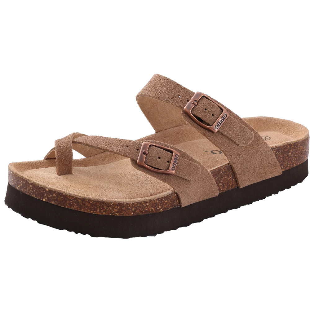 Comwarm Soft Cork Slippers For Women Classic Platform Clogs Slippers Open-Toe Flats Sandals Trendy Slip-on Mules And Beach Shoes