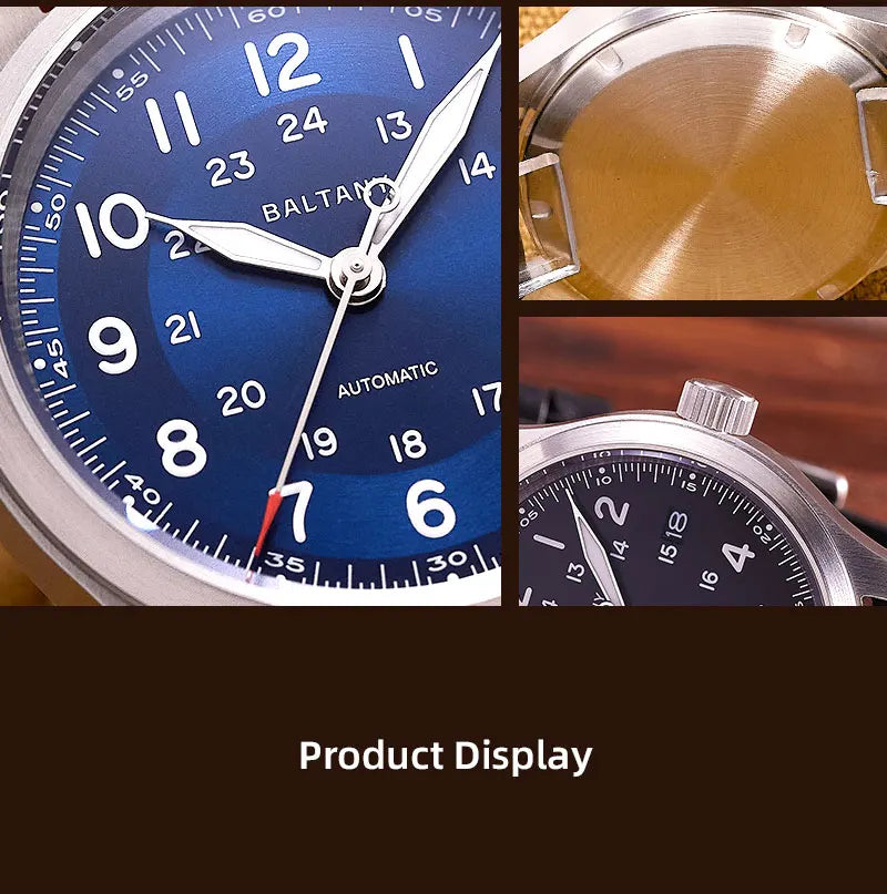 Baltany Military Field Watch S2049 Sapphire Calendar 24H Indicator Luxury Men's NH35 Auto Mechanical Homage Waterproof Watches