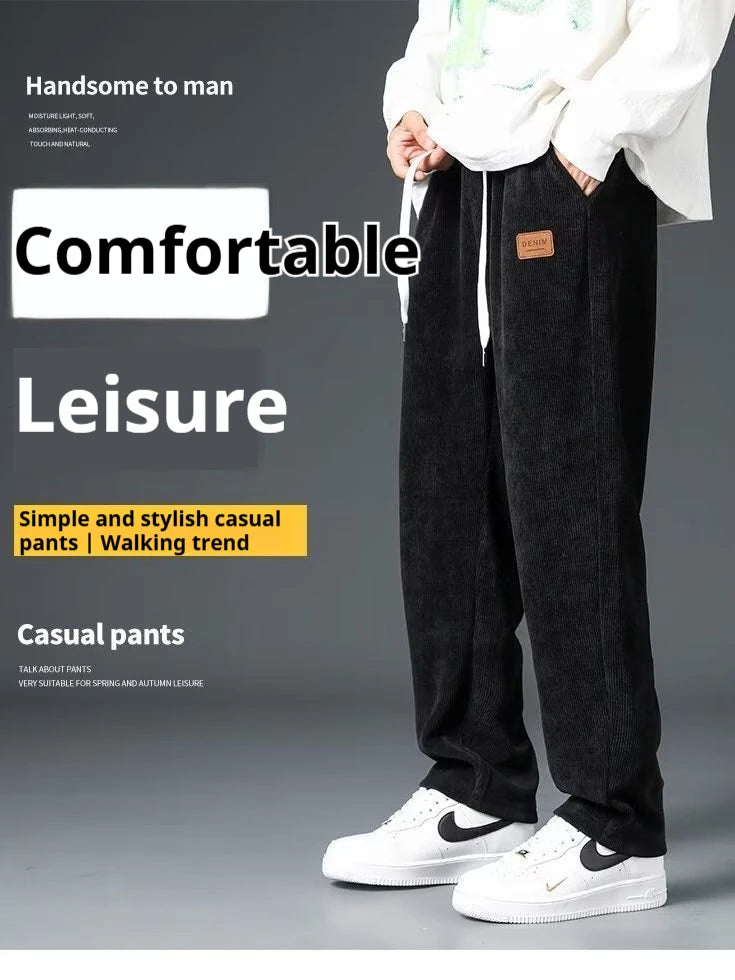 Corduroy Heavyweight Straight Leg Sweatpants Men's Trendy Brand Thick Sports Casual Pants Loose Hanging Work Pants