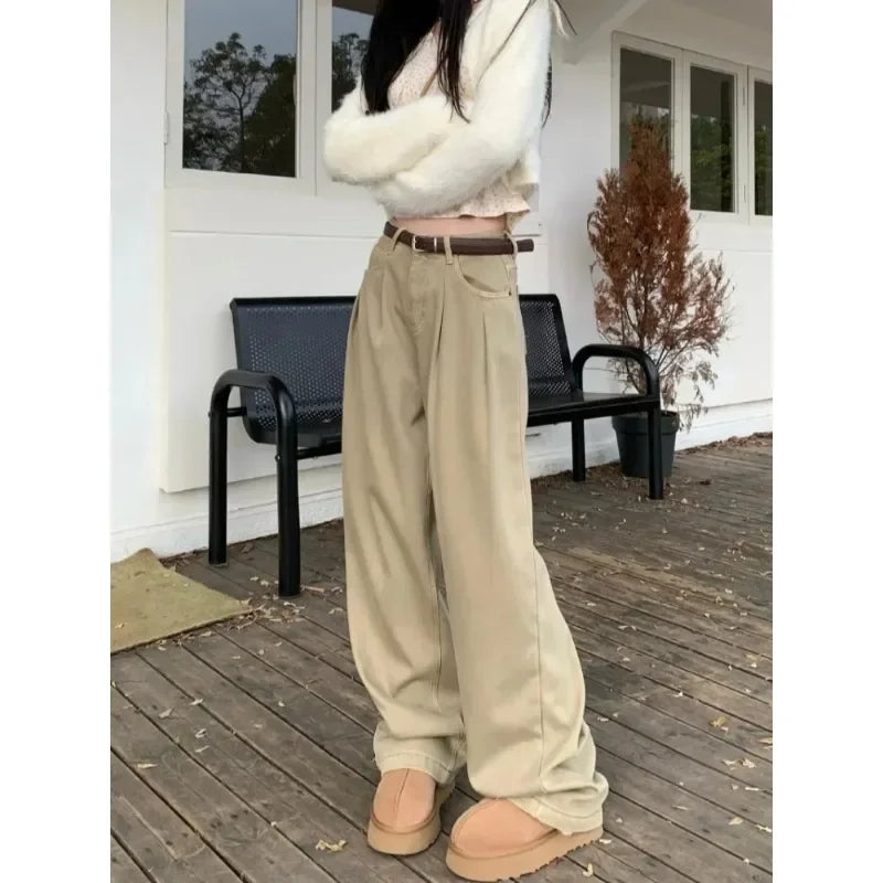 ZOENOVA Early 2024 Baggy Retro Jean Woman Nostalgic Loose Wide Leg Jeans White Pants Women Fashion Korean Pantalones De Mujer