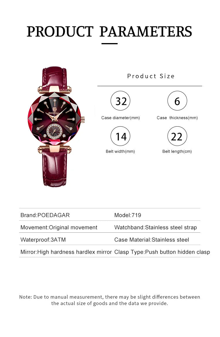 POEDAGAR Top Exquisite Elegant Watches For Women Waterproof Leather High Quality Original Woman's Watch Quartz Ladies Wristwatch