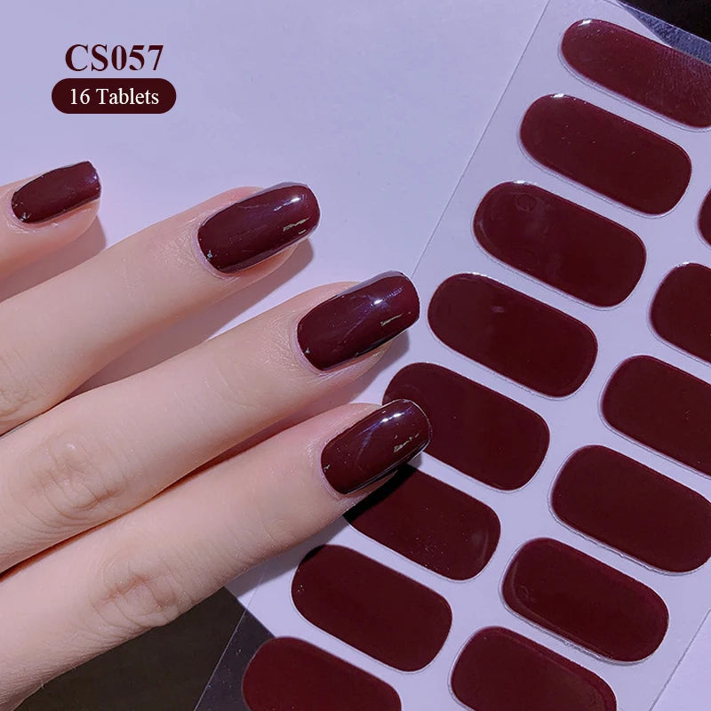 1pc DIY Baking-free Nail Stickers Long-Lasting Solid Color Fresh Flowers Christmas Autumn Nail Strips Patch Full Cover Decal