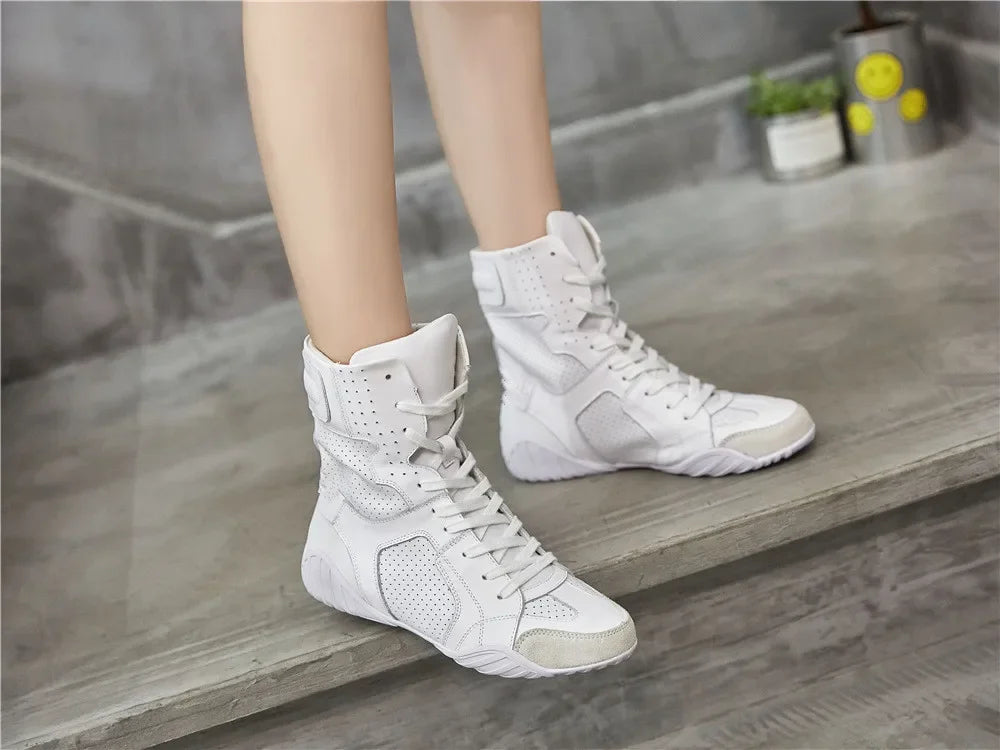 Women Genuine Leather White High Top Sneakers Spring Summer Women Casual Shoes Fashion Breathable Solid Color Flat with Shoes