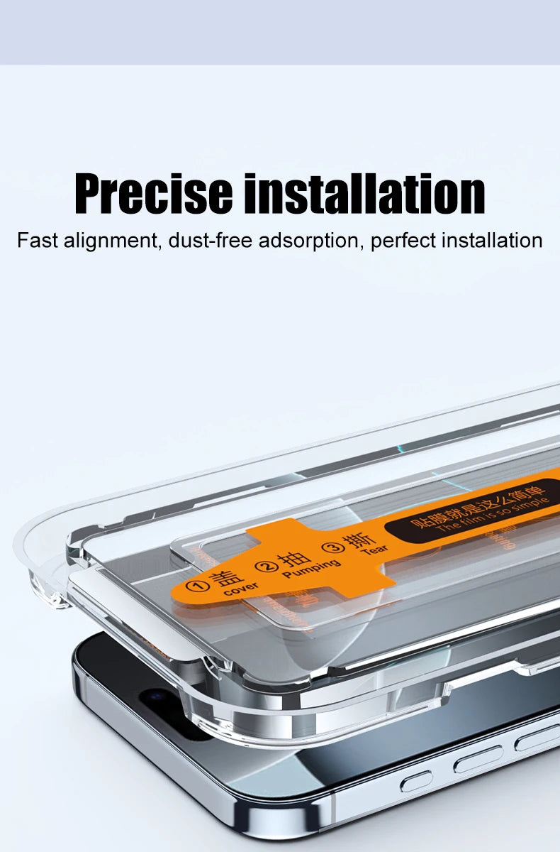 2PCS Dust Free Installation Tempered Glass For iPhone 16 15 14 13 12 11 Pro Max Plus Mini Screen Protector Full Protective Film