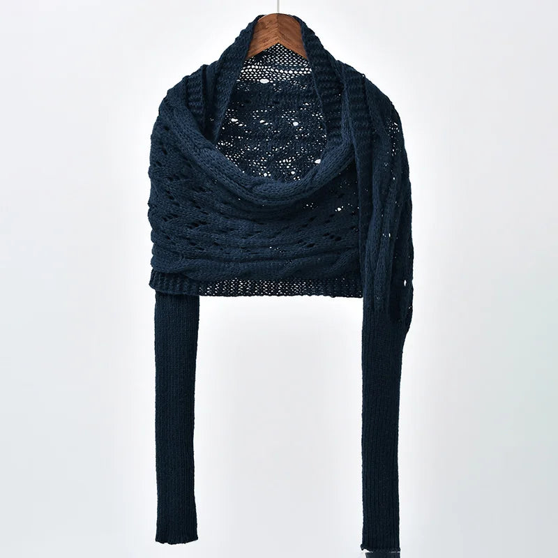 Thick Knitted Shawl Scarf With Sleeves Soft Warm Knitwear Cardigan Cloak Wrap Shoulder Neck Protect Pashmina Scarves Dual Use