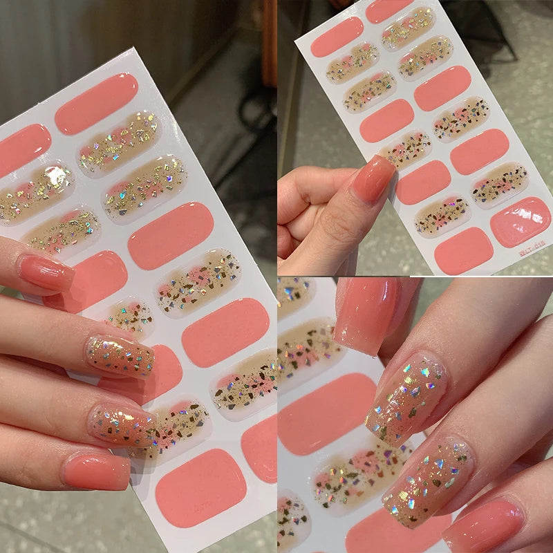 1pc DIY Baking-free Nail Stickers Long-Lasting Solid Color Fresh Flowers Christmas Autumn Nail Strips Patch Full Cover Decal