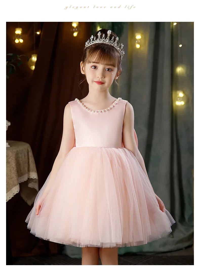 New Girls Princess Dress Summer Tulle Big Bow Girls Wedding Dress Piano Performance Costume Host Costume 2-10 Years Kids Clothes