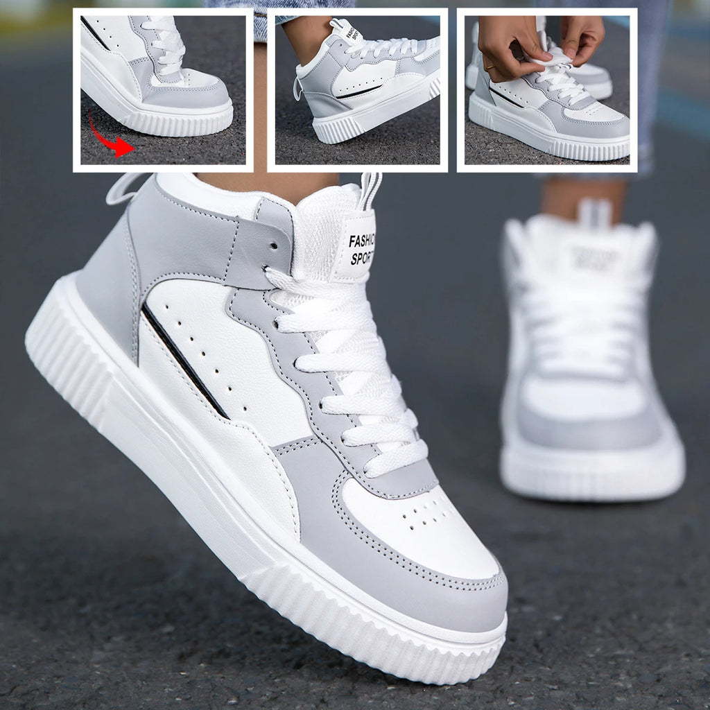 Four Seasons Men's Casual Work Shoes, Leather Waterproof White Sports Sneakers, Trendy Men's Shoes